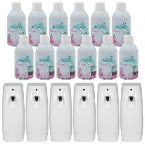 TimeMist Premium Metered Air Freshener Refills. Baby Powder (Case of 12) with TimeMist Metered Aerosol Fragrance Dispenser Bundle