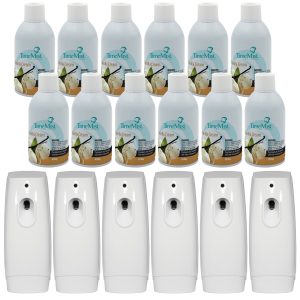 TimeMist Premium Metered Air Freshener Refills. Vanilla Cream (Case of 12) with TimeMist Metered Aerosol Fragrance Dispenser (Case of 6) Bundle