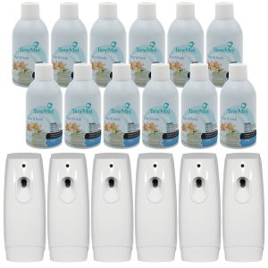 TimeMist Premium Metered Air Freshener Refills. Clean & Fresh (Case of 12) with TimeMist Metered Aerosol Fragrance Dispenser Bundle