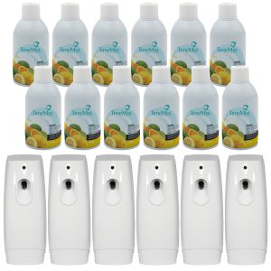 TimeMist Premium Metered Air Freshener Refills. Citrus (Case of 12) with TimeMist Metered Aerosol Fragrance Dispenser Bundle