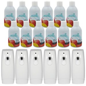 TimeMist Premium Metered Air Freshener Refills. Mango (Case of 12) with TimeMist Metered Aerosol Fragrance Dispenser Bundle
