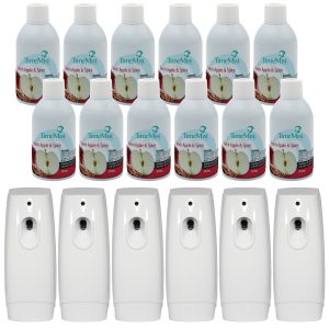 TimeMist Premium Metered Air Freshener Refills. Dutch Apple Spice (Case of 12) with TimeMist Metered Aerosol Fragrance Dispenser Bundle
