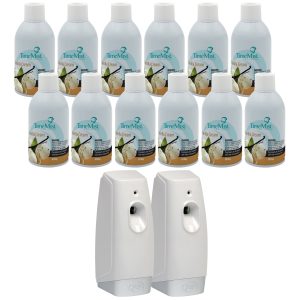 TimeMist Premium Metered Air Freshener Refills. Vanilla Cream (Case of 12) with Meter Mist 3000 Ultra Dispenser (2 Pack) Bundle