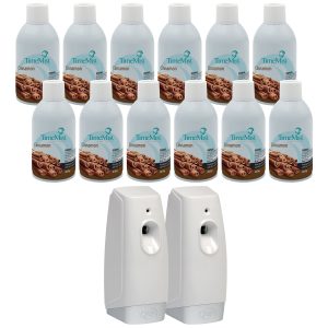 TimeMist Premium Metered Air Freshener Refills. Cinnamon (Case of 12) with Meter Mist 3000 Ultra Dispenser (2 Pack) Bundle