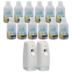 TimeMist Premium Metered Air Freshener Refills. Lavender Lemonade (Case of 12) with Meter Mist 3000 Ultra Dispenser (2 Pack) Bundle