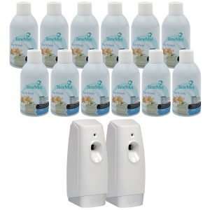 TimeMist Premium Metered Air Freshener Refills. Clean & Fresh (Case of 12) with Meter Mist 3000 Ultra Dispenser (2 Pack) Bundle