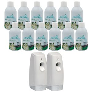 TimeMist Premium Metered Air Freshener Refills. Country Garden (Case of 12) with Meter Mist 3000 Ultra Dispenser (2 Pack) Bundle