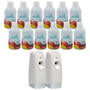TimeMist Premium Metered Air Freshener Refills. Mango (Case of 12) with Meter Mist 3000 Ultra Dispenser (2 Pack) Bundle