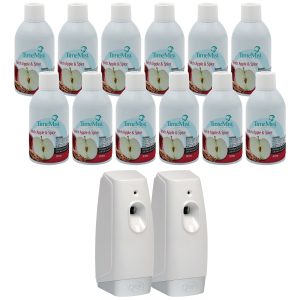 TimeMist Premium Metered Air Freshener Refills. Dutch Apple Spice (Case of 12) and Meter Mist 3000 Ultra Dispenser (Case of 2) - 7.1 oz Bundle