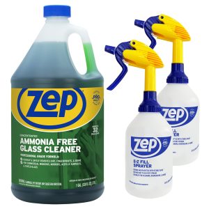Zep Concentrated Ammonia Free Glass Cleaner – Streak-Free Shine Without Harsh Odor – 1 Gallon with Zep E-Z Fill Sprayer 2-Pack – Bundle