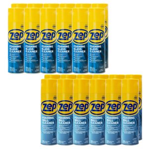 Zep Foaming Glass Cleaner Aerosol Streak-Free Shine - 19 oz (Case of 12) with Zep Foaming Wall Cleaner - 18 oz (Case of 12) Bundle